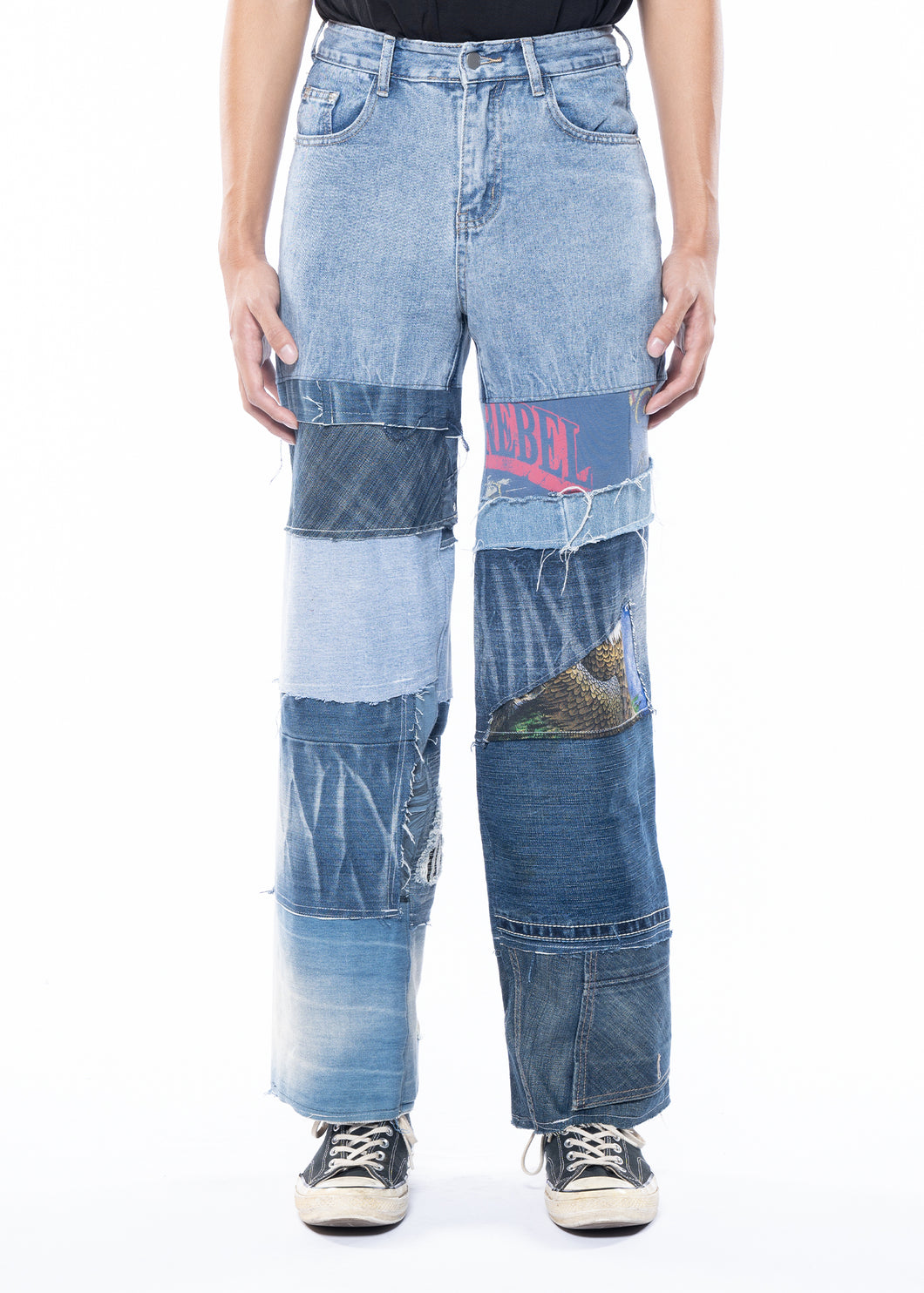 RANDOMEFFECT Straight Patched Jeans