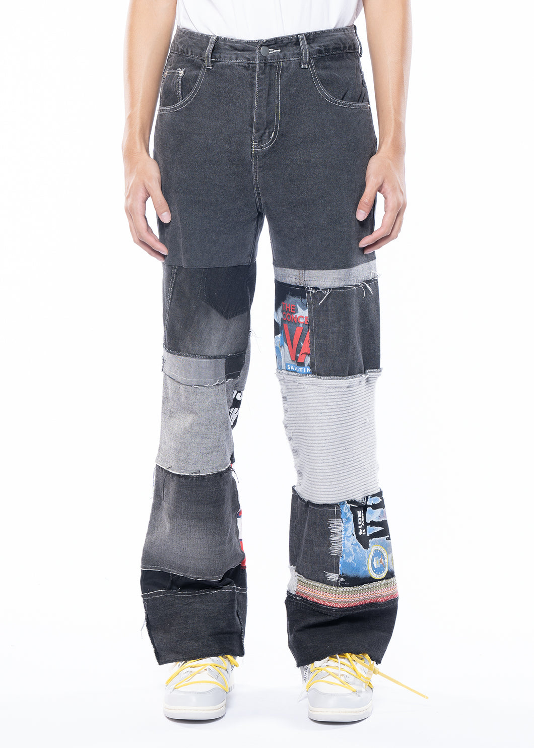 RANDOMEFFECT Straight Patched Jeans